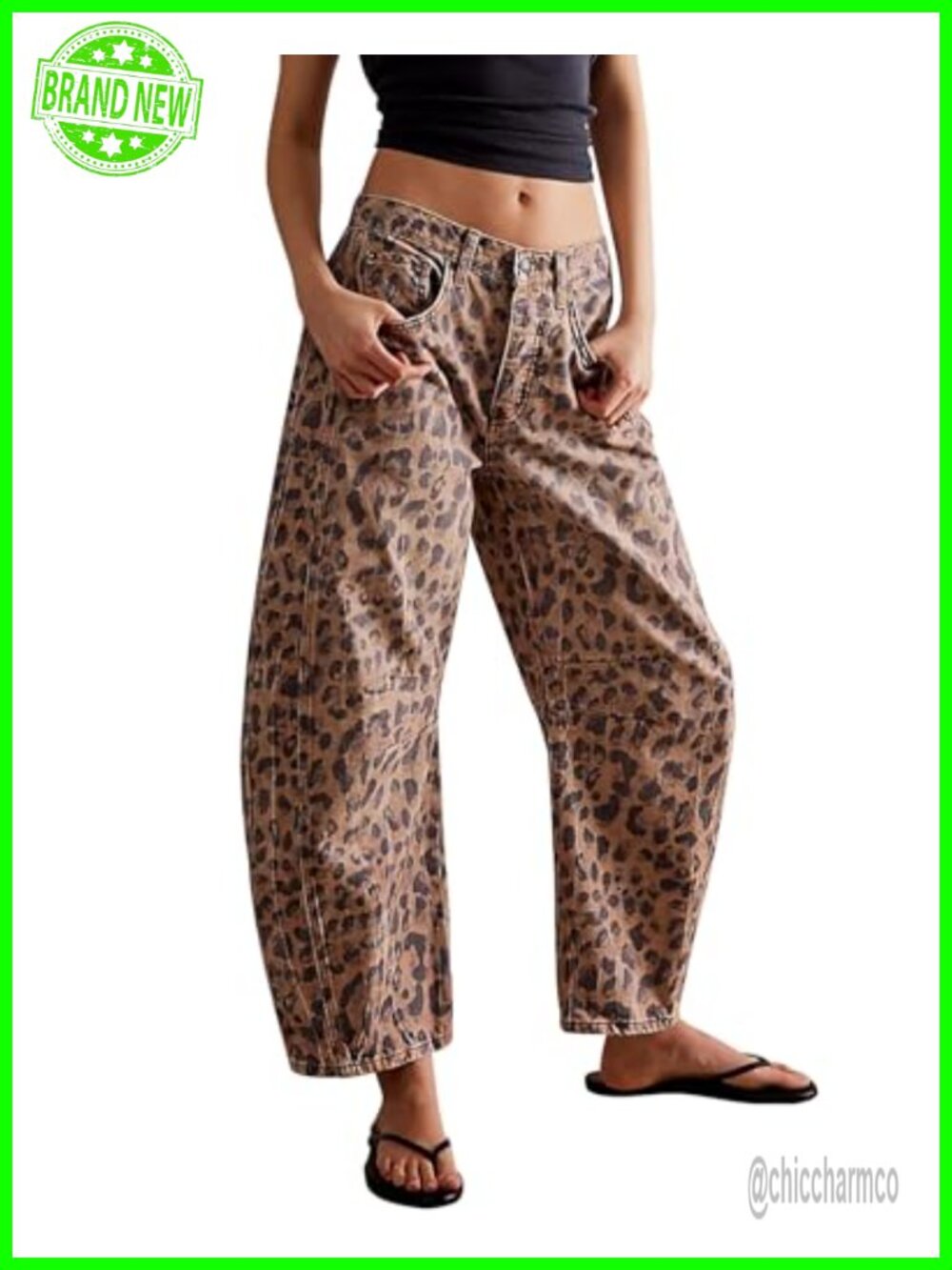 Kedera Women Barrel Cropped Jeans Baggy Leopard Print Casual Denim Pants